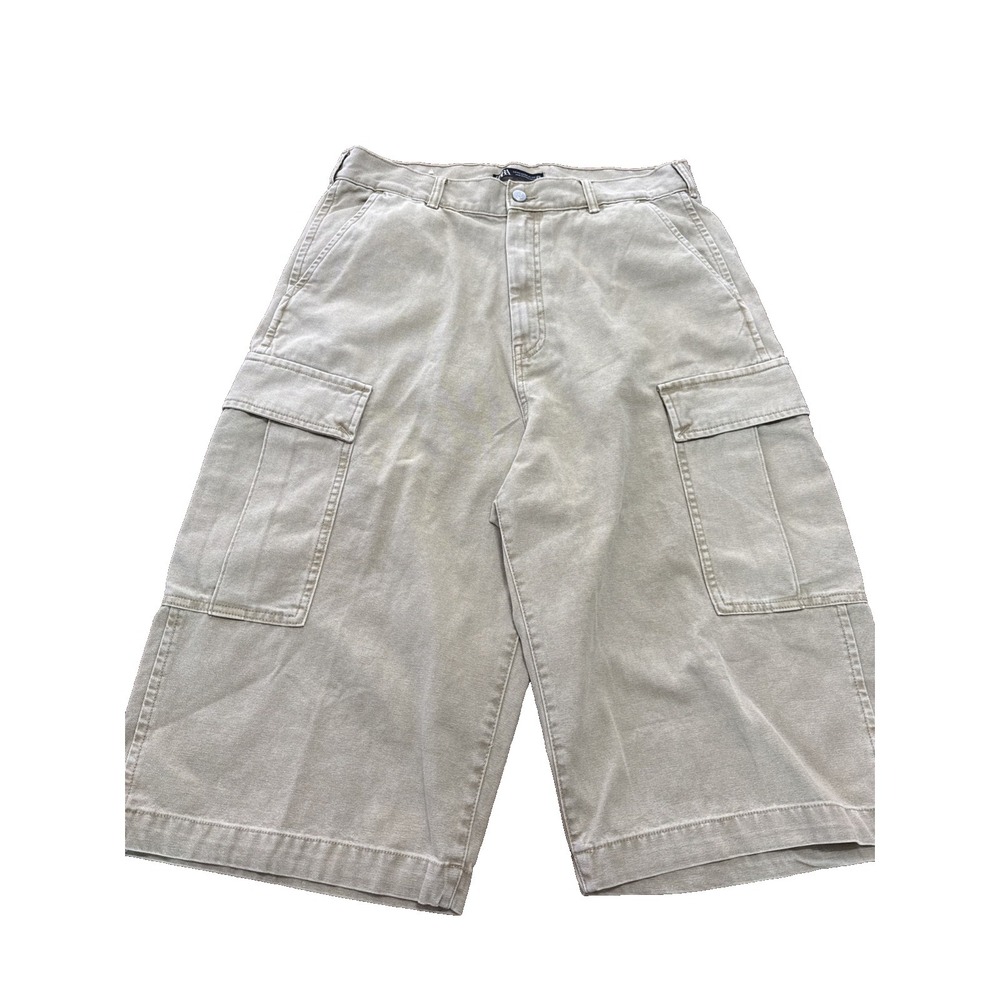 Zara Denim Cargo Shorts Men 34x16 Baggy Super High Waist